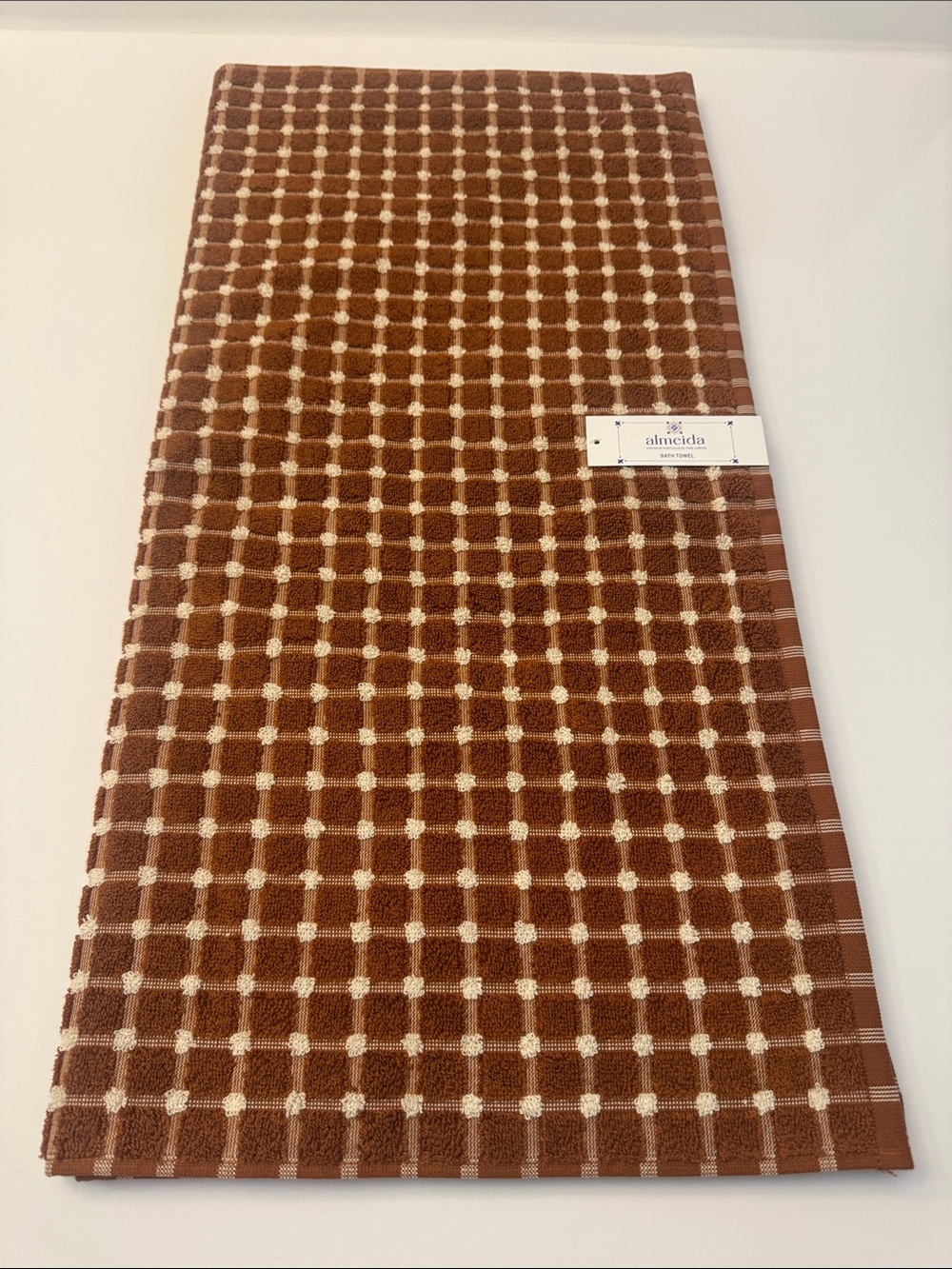6pc ALMEIDA Premium Portuguese Fine Linens Bath Towel Set - Grid -Rust/Cream - Picture 3 of 12